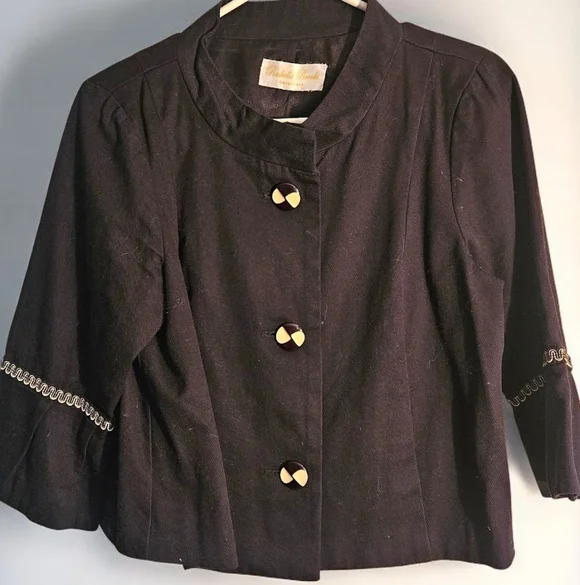 Black Button-Up Jacket. 3/4 Sleeves. Flare Sleeves. Size M - Picture 2 of 7